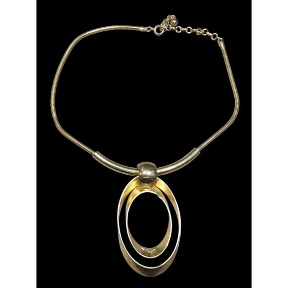 Vintage Modernist Open Oval Gold Tone Necklace - Picture 1 of 8